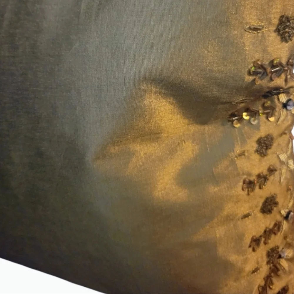 VTG Pillow Embellished Gold Fabric Beaded Pattern Sequence India 1990, 17